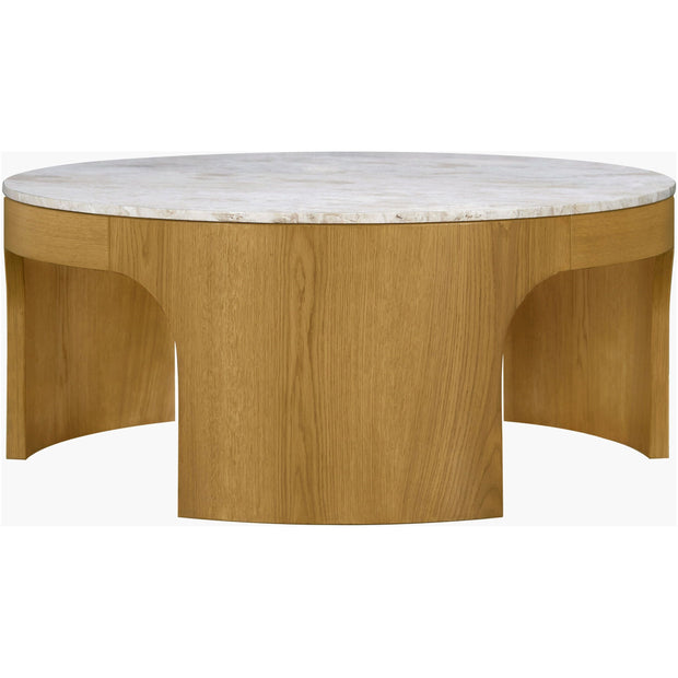 Surya Planar Modern White Marble and Stained Oak Coffee Table