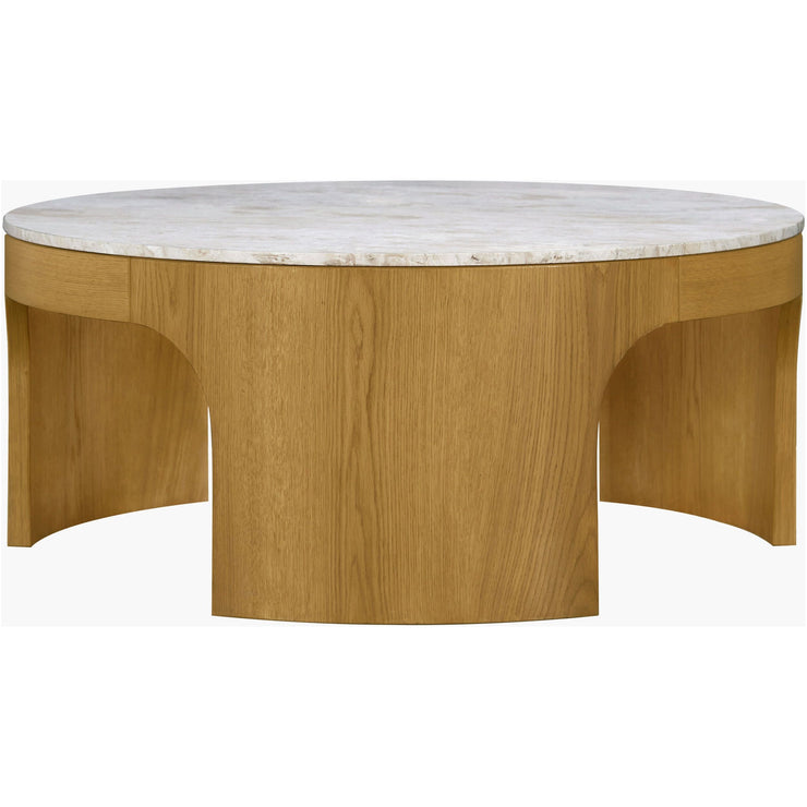 Surya Planar Modern White Marble and Stained Oak Coffee Table