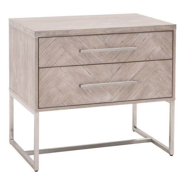 Essentials For Living Mosaic  2-Drawer Nightstand~ Natural Gray Acacia, Brushed Stainless Steel Hardware