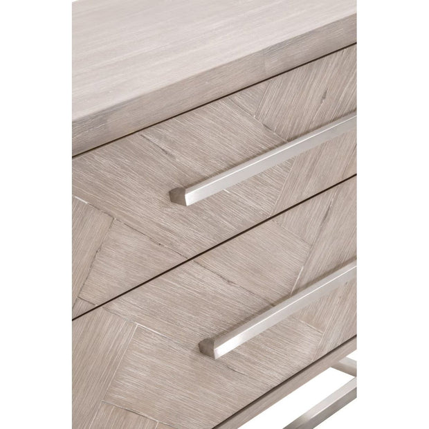 Essentials For Living Mosaic  2-Drawer Nightstand~ Natural Gray Acacia, Brushed Stainless Steel Hardware