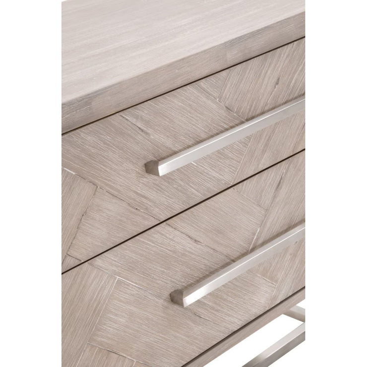 Essentials For Living Mosaic  2-Drawer Nightstand~ Natural Gray Acacia, Brushed Stainless Steel Hardware