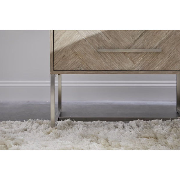 Essentials For Living Mosaic  2-Drawer Nightstand~ Natural Gray Acacia, Brushed Stainless Steel Hardware