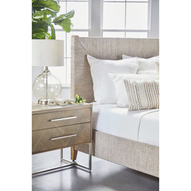 Essentials For Living Mosaic  2-Drawer Nightstand~ Natural Gray Acacia, Brushed Stainless Steel Hardware