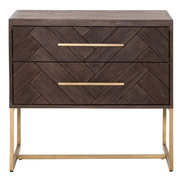 Essentials For Living Mosaic  2-Drawer Nightstand ~ Rustic Java Acacia, Brushed Gold Hardware