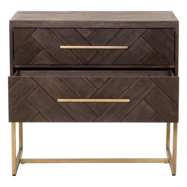 Essentials For Living Mosaic  2-Drawer Nightstand ~ Rustic Java Acacia, Brushed Gold Hardware