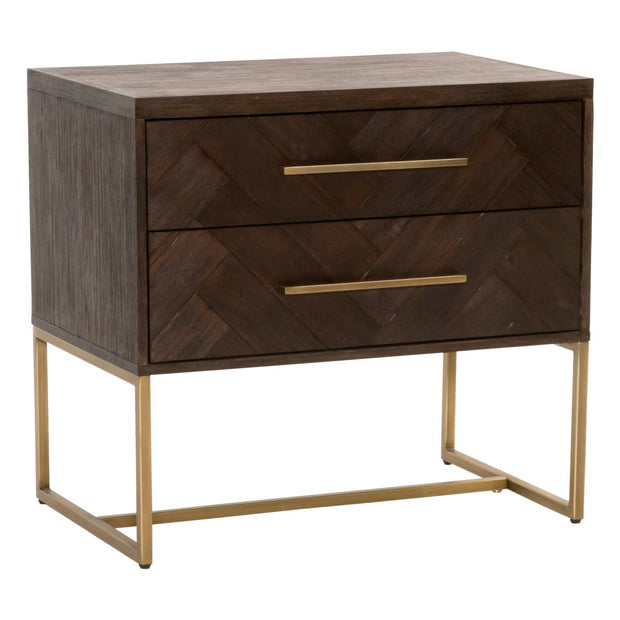 Essentials For Living Mosaic  2-Drawer Nightstand ~ Rustic Java Acacia, Brushed Gold Hardware