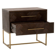 Essentials For Living Mosaic  2-Drawer Nightstand ~ Rustic Java Acacia, Brushed Gold Hardware