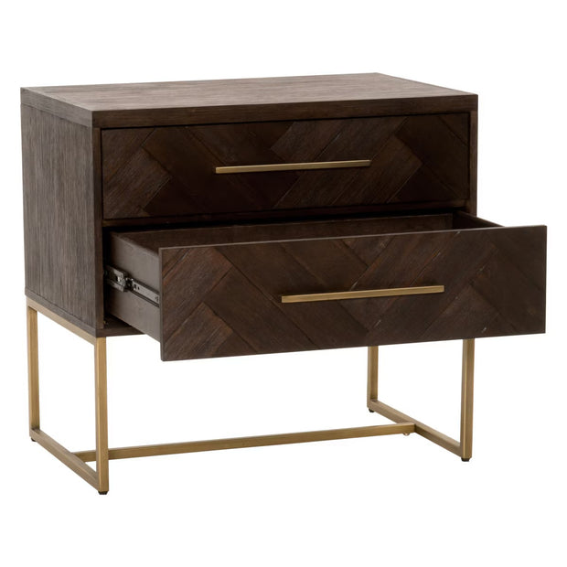 Essentials For Living Mosaic  2-Drawer Nightstand ~ Rustic Java Acacia, Brushed Gold Hardware