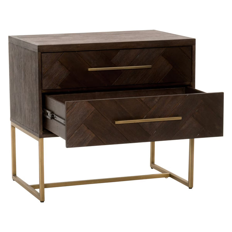 Essentials For Living Mosaic  2-Drawer Nightstand ~ Rustic Java Acacia, Brushed Gold Hardware