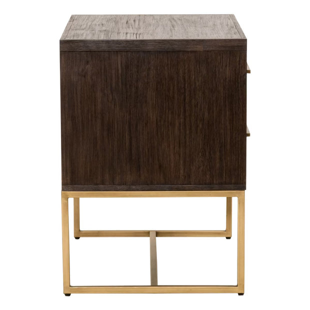 Essentials For Living Mosaic  2-Drawer Nightstand ~ Rustic Java Acacia, Brushed Gold Hardware