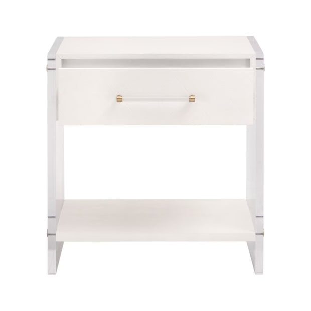 Essentials For Living Sonia Shagreen 1-Drawer Nightstand ~ Pearl Shagreen, Lucite and Brushed Brass Hardware