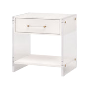Essentials For Living Sonia Shagreen 1-Drawer Nightstand ~ Pearl Shagreen, Lucite and Brushed Brass Hardware