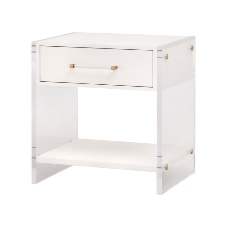 Essentials For Living Sonia Shagreen 1-Drawer Nightstand ~ Pearl Shagreen, Lucite and Brushed Brass Hardware