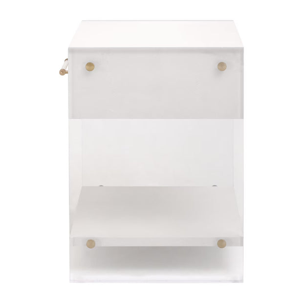 Essentials For Living Sonia Shagreen 1-Drawer Nightstand ~ Pearl Shagreen, Lucite and Brushed Brass Hardware