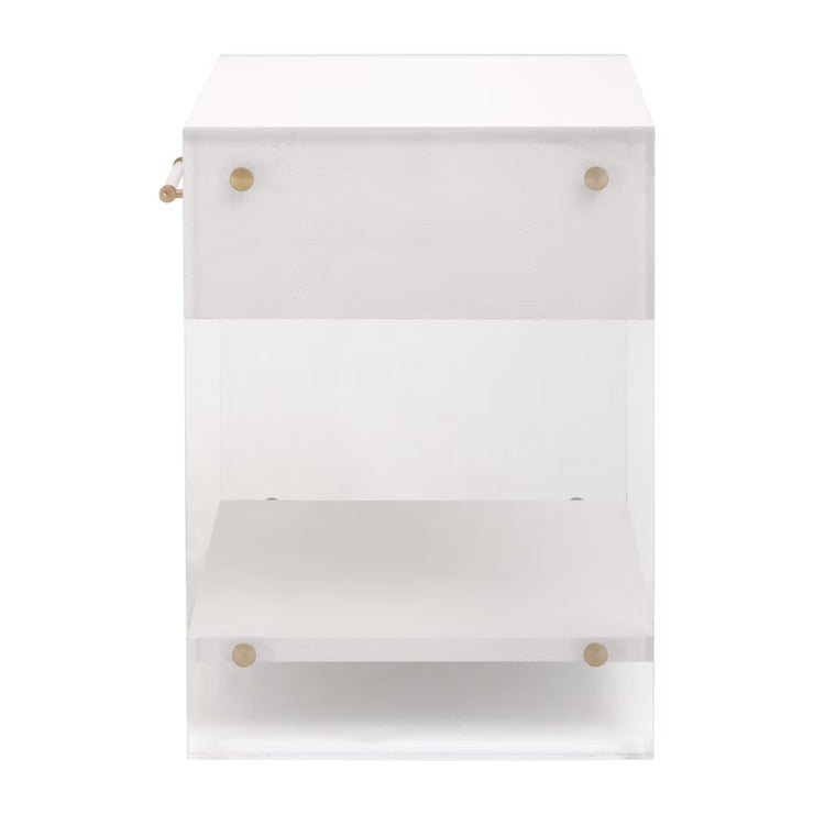 Essentials For Living Sonia Shagreen 1-Drawer Nightstand ~ Pearl Shagreen, Lucite and Brushed Brass Hardware