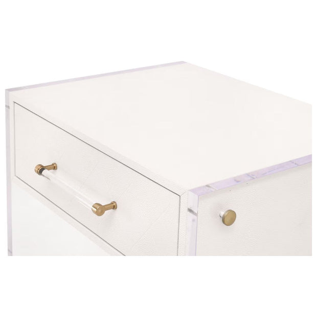 Essentials For Living Sonia Shagreen 1-Drawer Nightstand ~ Pearl Shagreen, Lucite and Brushed Brass Hardware