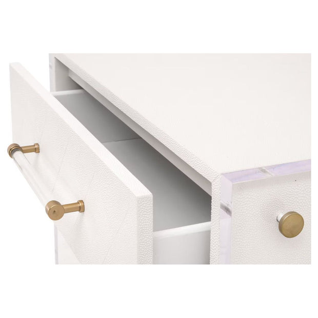 Essentials For Living Sonia Shagreen 1-Drawer Nightstand ~ Pearl Shagreen, Lucite and Brushed Brass Hardware