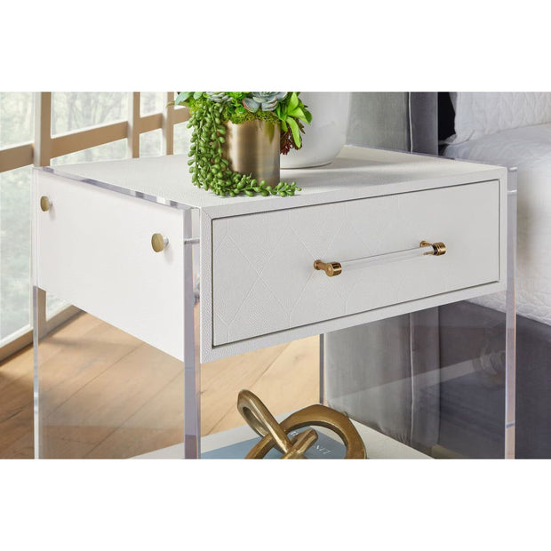 Essentials For Living Sonia Shagreen 1-Drawer Nightstand ~ Pearl Shagreen, Lucite and Brushed Brass Hardware