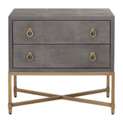 Essentials For Living Strand Shagreen 2-Drawer Nightstand ~ Gray Shagreen, Brushed Gold Hardware