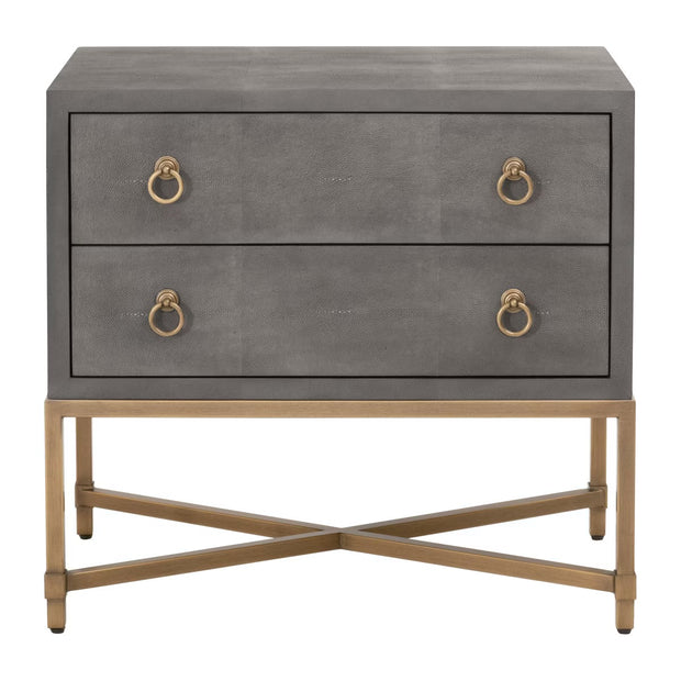Essentials For Living Strand Shagreen 2-Drawer Nightstand ~ Gray Shagreen, Brushed Gold Hardware