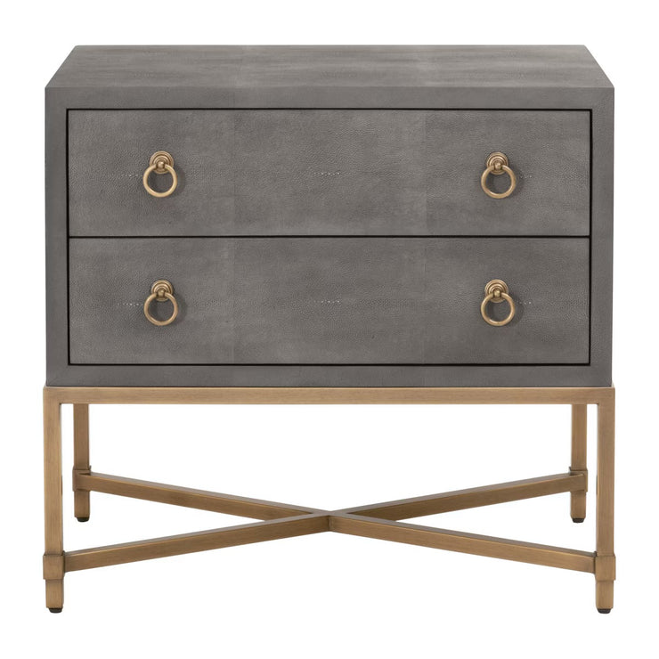 Essentials For Living Strand Shagreen 2-Drawer Nightstand ~ Gray Shagreen, Brushed Gold Hardware