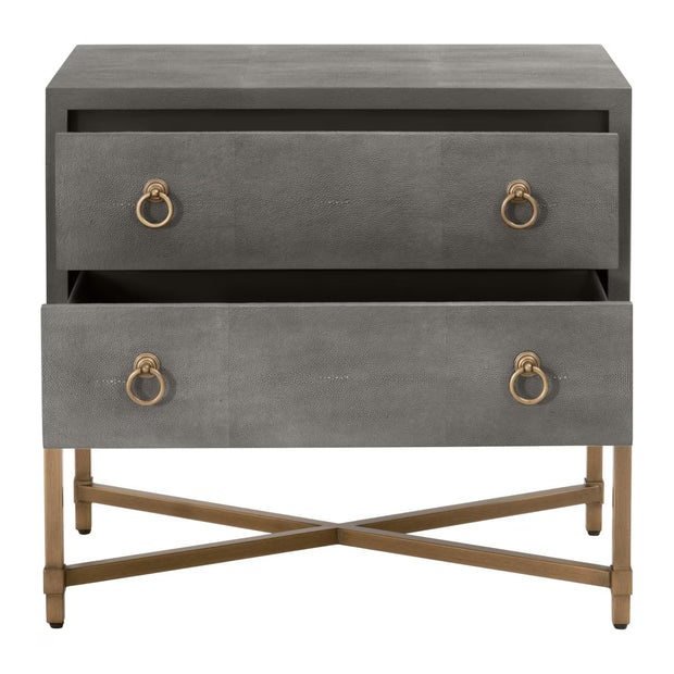 Essentials For Living Strand Shagreen 2-Drawer Nightstand ~ Gray Shagreen, Brushed Gold Hardware