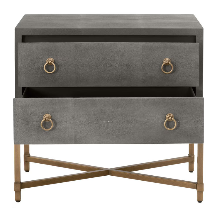 Essentials For Living Strand Shagreen 2-Drawer Nightstand ~ Gray Shagreen, Brushed Gold Hardware