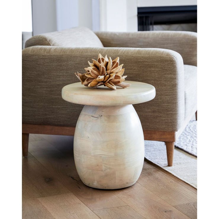 Surya Gant Modern White Mango Wood Round End Table