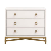Essentials For Living Strand Shagreen 3-Drawer Nightstand~ Pearl Shagreen, Brushed Gold Hardware