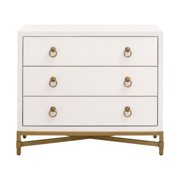 Essentials For Living Strand Shagreen 3-Drawer Nightstand~ Pearl Shagreen, Brushed Gold Hardware