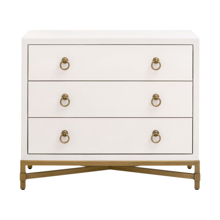Essentials For Living Strand Shagreen 3-Drawer Nightstand~ Pearl Shagreen, Brushed Gold Hardware