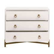 Essentials For Living Strand Shagreen 3-Drawer Nightstand~ Pearl Shagreen, Brushed Gold Hardware