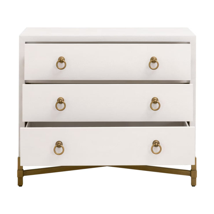 Essentials For Living Strand Shagreen 3-Drawer Nightstand~ Pearl Shagreen, Brushed Gold Hardware