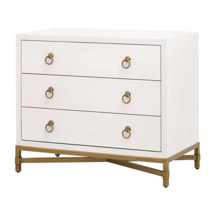 Essentials For Living Strand Shagreen 3-Drawer Nightstand~ Pearl Shagreen, Brushed Gold Hardware