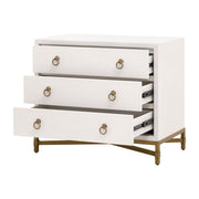 Essentials For Living Strand Shagreen 3-Drawer Nightstand~ Pearl Shagreen, Brushed Gold Hardware