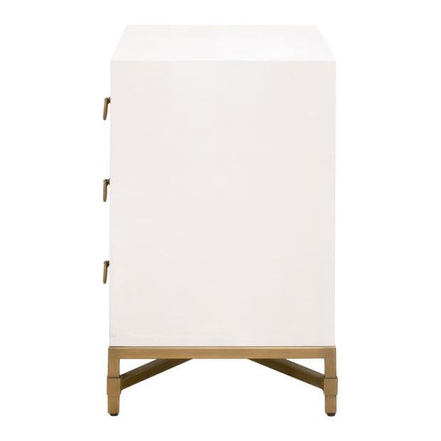Essentials For Living Strand Shagreen 3-Drawer Nightstand~ Pearl Shagreen, Brushed Gold Hardware