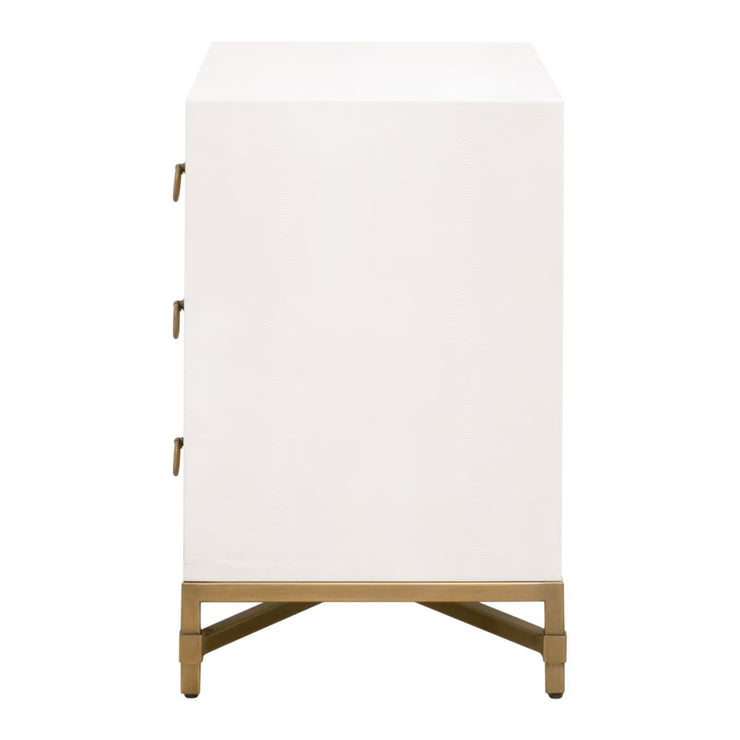 Essentials For Living Strand Shagreen 3-Drawer Nightstand~ Pearl Shagreen, Brushed Gold Hardware