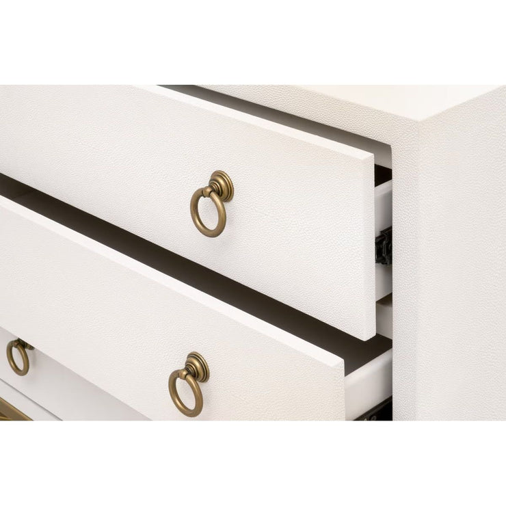 Essentials For Living Strand Shagreen 3-Drawer Nightstand~ Pearl Shagreen, Brushed Gold Hardware