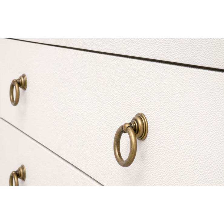 Essentials For Living Strand Shagreen 3-Drawer Nightstand~ Pearl Shagreen, Brushed Gold Hardware