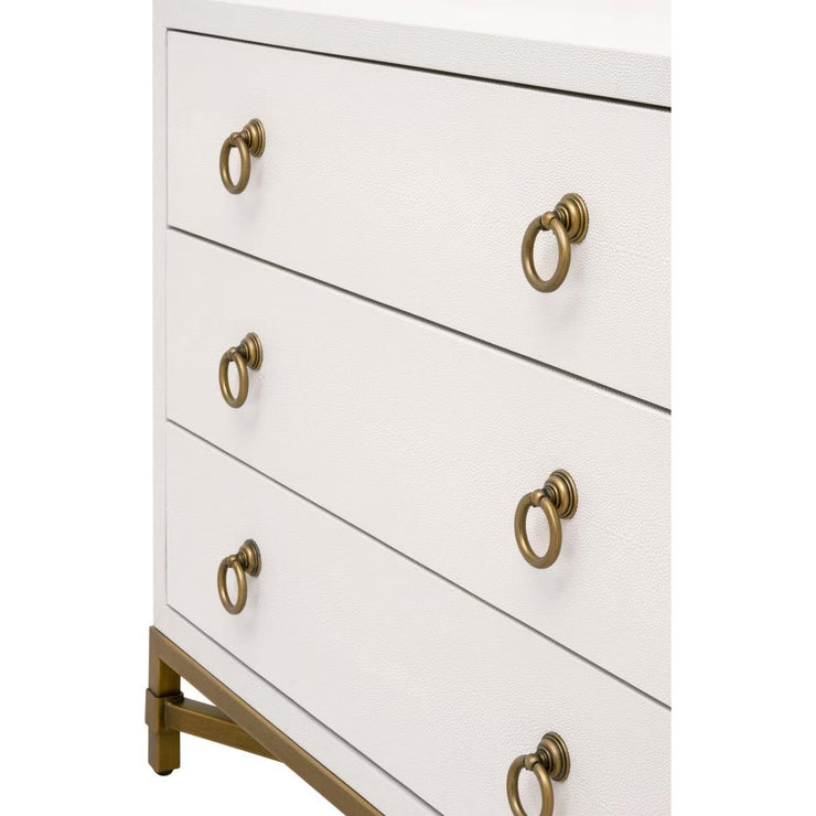 Essentials For Living Strand Shagreen 3-Drawer Nightstand~ Pearl Shagreen, Brushed Gold Hardware