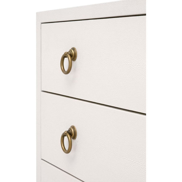 Essentials For Living Strand Shagreen 3-Drawer Nightstand~ Pearl Shagreen, Brushed Gold Hardware