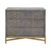 Essentials For Living Strand Shagreen 3-Drawer Nightstand ~ Gray Shagreen, Brushed Gold Hardware