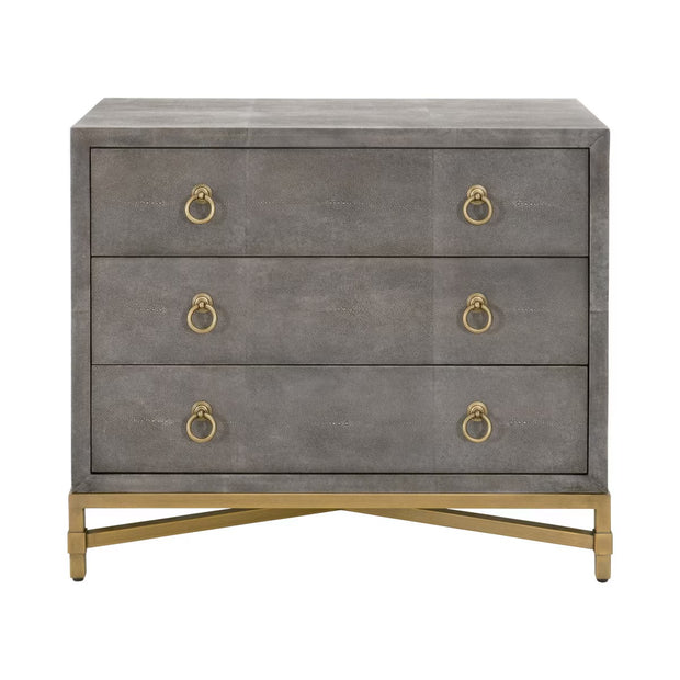 Essentials For Living Strand Shagreen 3-Drawer Nightstand ~ Gray Shagreen, Brushed Gold Hardware