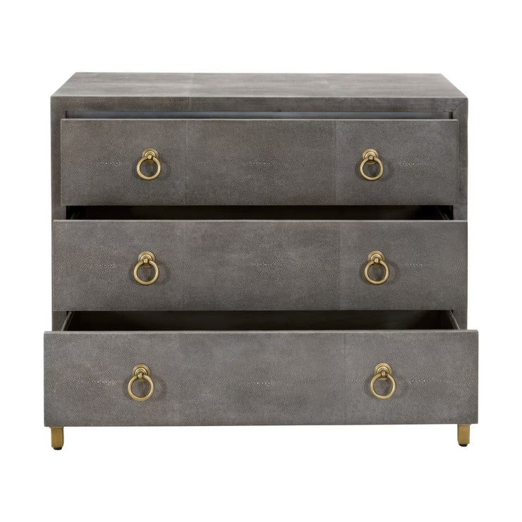 Essentials For Living Strand Shagreen 3-Drawer Nightstand ~ Gray Shagreen, Brushed Gold Hardware