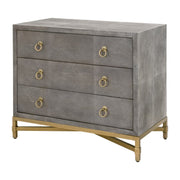 Essentials For Living Strand Shagreen 3-Drawer Nightstand ~ Gray Shagreen, Brushed Gold Hardware