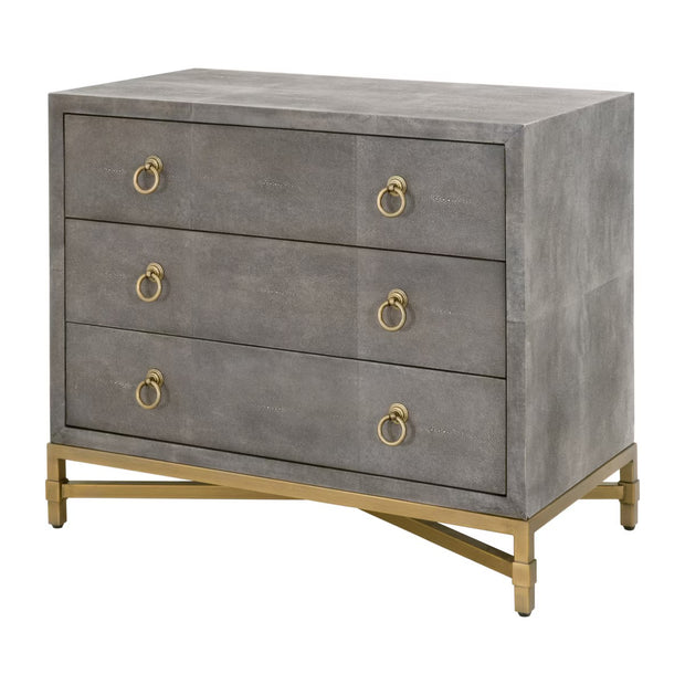 Essentials For Living Strand Shagreen 3-Drawer Nightstand ~ Gray Shagreen, Brushed Gold Hardware