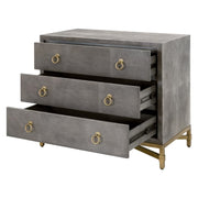 Essentials For Living Strand Shagreen 3-Drawer Nightstand ~ Gray Shagreen, Brushed Gold Hardware