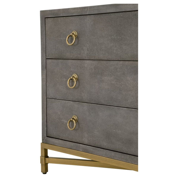 Essentials For Living Strand Shagreen 3-Drawer Nightstand ~ Gray Shagreen, Brushed Gold Hardware