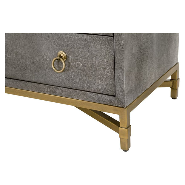 Essentials For Living Strand Shagreen 3-Drawer Nightstand ~ Gray Shagreen, Brushed Gold Hardware