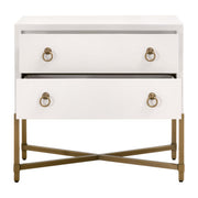 Essentials For Living Strand Shagreen 2-Drawer Nightstand ~ Pearl Shagreen, Brushed Gold Hardware